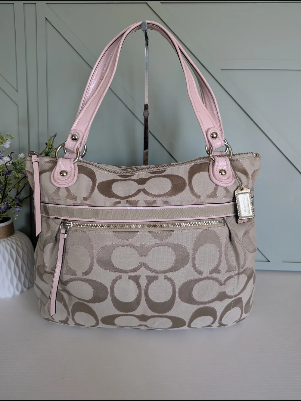 Y2K Coach Poppy MetallicSignature Sateen Glam Tote